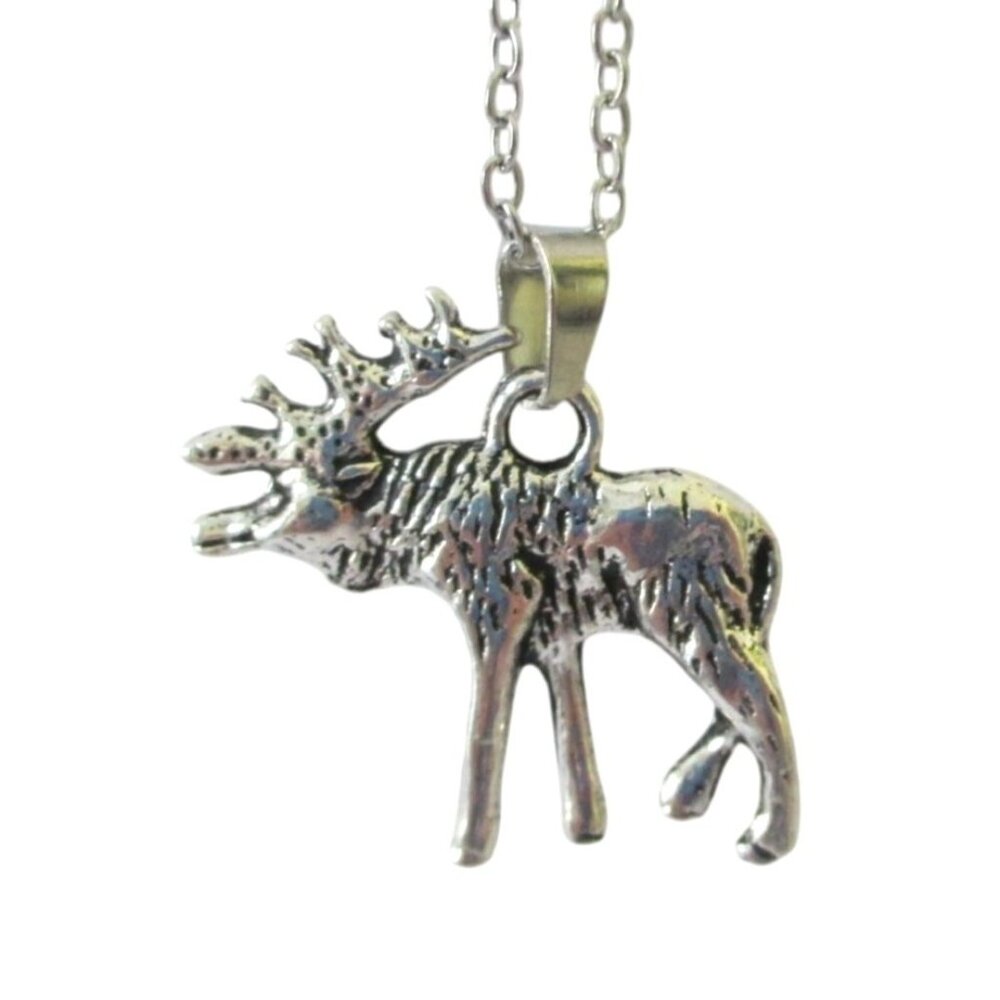 New Moose Elk Pendant Necklace 18" Stainless Chain - Nature Wildlife Animal Gift